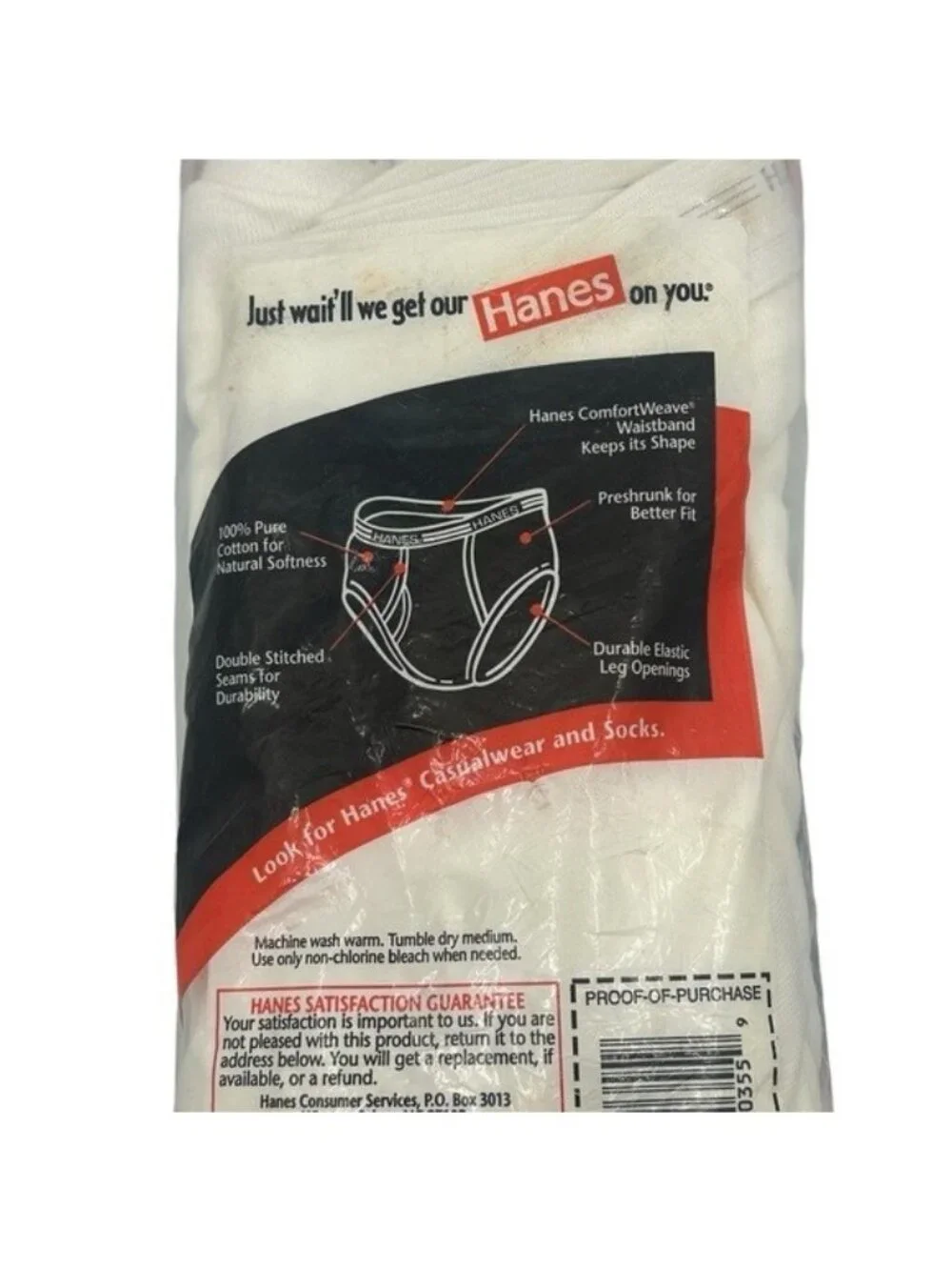 Hanes Mens 38 Briefs Underwear Vintage Sealed Cotton 90s Tighty Whitey Deadstock